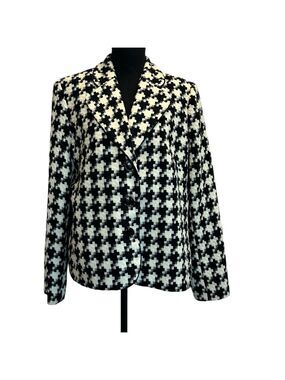 Laura black white houndstooth blazer jacket single breasted button closure Sz 14